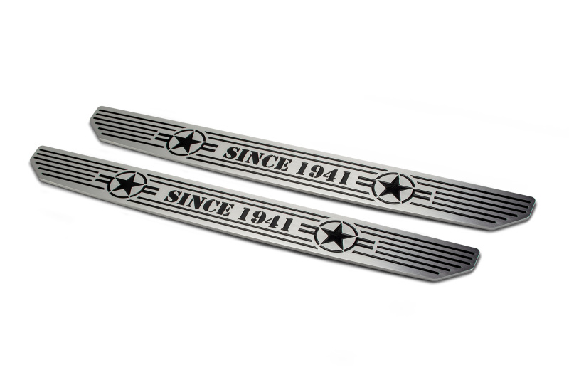Jeep Wrangler Sill Plates - Rear - DV8 Offroad - Extruded Aluminum, Anodized Finish, Raised Brushed Accent Bars - Black - `18-`20 Jeep Wrangler Sill Plates - Rear - DV8 Offroad - Extruded Aluminum, Anodized Finish, Raised Brushed Accent Bars - Black - `18-`20